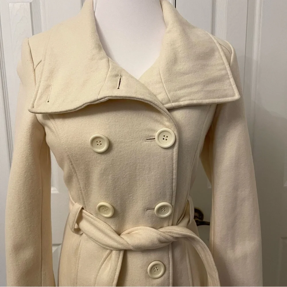 Guess Cream Winter White Long Belted Trench Coat - Picture 2 of 14